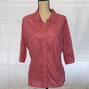 EUC! St. John’s Bay…button down elbow length coral blouse 🤩 size XL